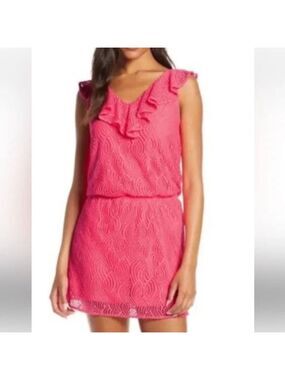 Women’s Lilly Pulitzer Dress Size S Pink Lace Ruffle Sleeveless